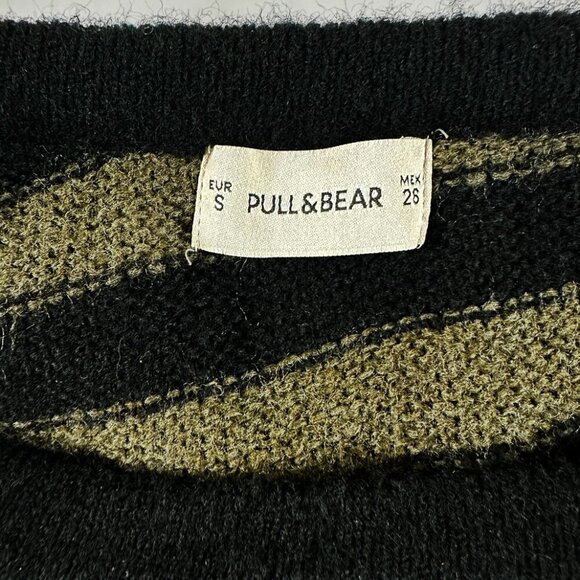 Asymmetric Ruffle One-Shoulder Sweater Sz S Black Olive Striped Y2K 90s Coquette - Picture 4 of 5